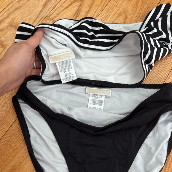 MICHAEL Michael Kors Off the Shoulder Swim Top and High Waist Bottom - Picture 4 of 6